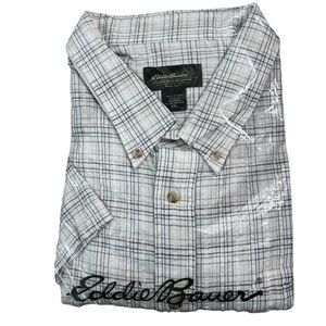 Eddie Bauer Men’s Short Sleeve Button Down Seersucker Plaid Cotton Shirt XXL 2XL
